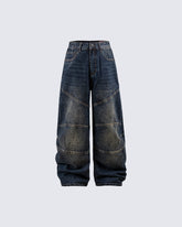 Winter New Vintage Washed Panel Wide-Leg Jeans