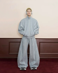 Loose-Fit Zip-Up Sweatshirt with White Piping