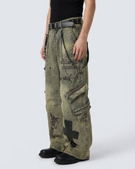 Dual-Waist Paint-Splash Cargo Pants