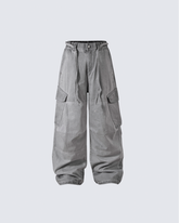 Washed Grey Multi-Pocket Cargo Pants