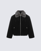 Faux Fur Trimmed Zip-Up Jacket