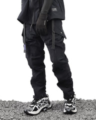 Laminated Zipper Black Cargo Pants