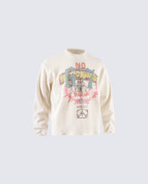 Graphic Printed Waffle Knit Sweatshirt