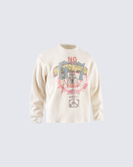 Graphic Printed Waffle Knit Sweatshirt