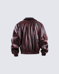 Vintage Burnished PU Leather Zip-Up Jacket