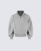 Loose-Fit Zip-Up Sweatshirt with White Piping