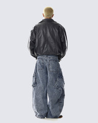 Heavy Washed Wide Cargo Jeans