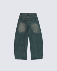 Embroidered Star Denim Cargo Pants