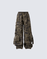 Washed Camo Multi-Pocket Cargo Pants