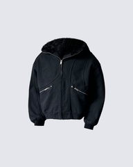 Faux Fur Lined Hooded Zip-Up Jacket