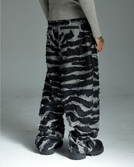 Distressed Zebra Print Wide-Leg Pants