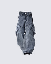Heavy Washed Wide Cargo Jeans