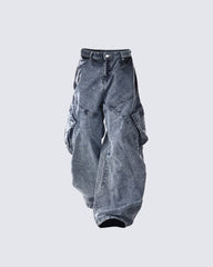 Heavy Washed Wide Cargo Jeans