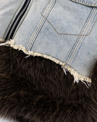 Denim Patchwork Faux Fur Jacket