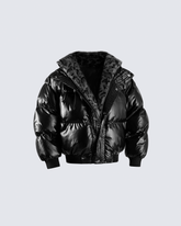 Glossy Fleece-Lined Puffer Jacket