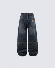 Zip-Off Panel Wide-Leg Denim Pants