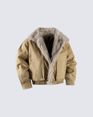 Faux Fur Collar Fleece-Lined Jacket