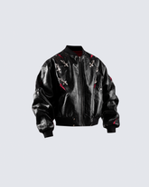 Rivet Accent Faux Leather Bomber Jacket
