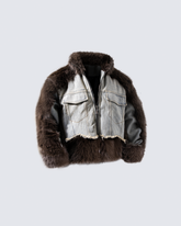 Denim Patchwork Faux Fur Jacket
