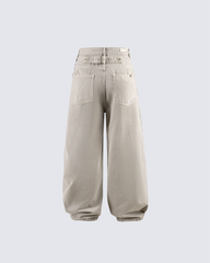 Khaki Wide-Leg Utility Pants