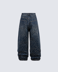 Cracked Wash Wide-Leg Jeans