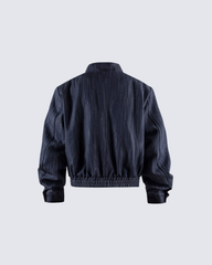 Denim Stand Collar Zip-Up Jacket