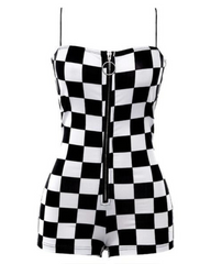 Buckle Belt Checkered Shorts Bodysuit