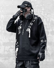 Color Block Drawstring Round Neck Lover Sweater