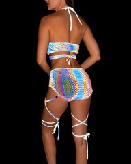 Colorful Reflective Rave Clothing Shiny Bikini Set