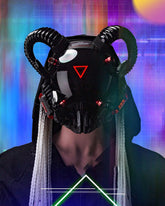 Black Goat Horns LED Cyberpunk Helmet Mask
