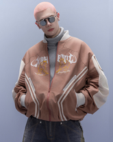 Cyberpunk Outfits Embroidered Suede Cropped Jacket