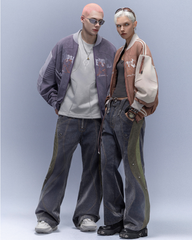 Cyberpunk Outfits Embroidered Suede Cropped Jacket