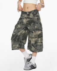 Denim Style Unisex Tie-Dye Cargo Shorts | Camo Baggy Jorts