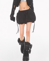 Elastic Drawstring Mini Cargo Bubble Skirt