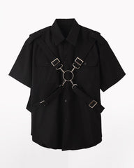 Functional Metal Ring Ribbon Shirt
