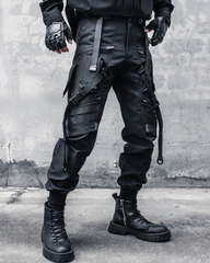 Functional Ribbon Belt Paratrooper Black Cargo Pants