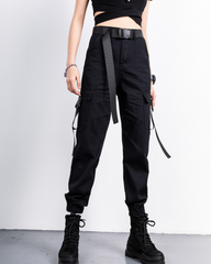 Futuristic Belt Black Women Cargo Pants