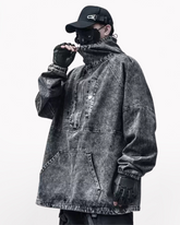 High-Street Washed Denim Hoodie Jacket