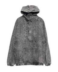High-Street Washed Denim Hoodie Jacket
