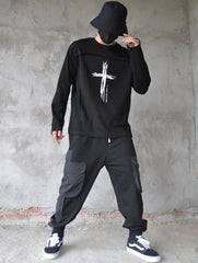 Black Long-Sleeve Shirt White Cross