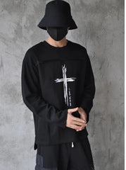 Black Long-Sleeve Shirt White Cross