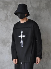 Black Long-Sleeve Shirt White Cross