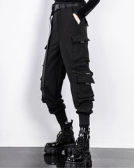 Black Multi-Pockets Women Cargo Pants