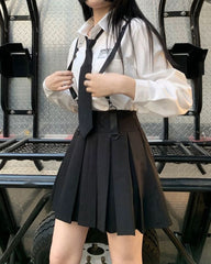JK Style Pleated Suspender Skirt