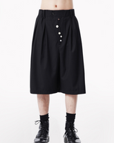 Japanese Style Wide-Leg Pinch-Pleat Button Shorts