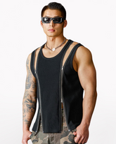 Men's Threaded Double Zipper Sleeveless Muscle Shirt