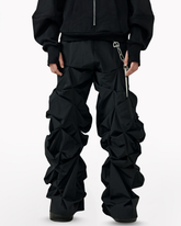 Opium Style 3D Sculpted Pleated Black Wide-Leg Pants
