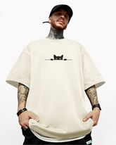 Oversize Streetwear Hide Cat Graphic T-Shirt
