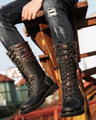 Unisex Motorcycle Black Knee High Boots