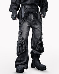 Street 3D Multi-Pocket Washed Cargo Jeans